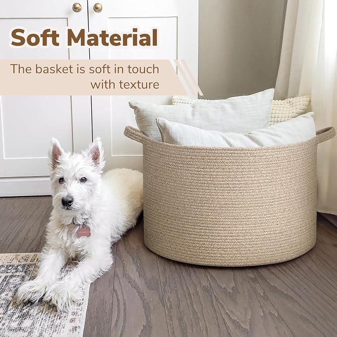 INDRESSME XXXLarge Blanket Basket for Living Room 21.7" x 21.7" x 13.8"-Storage Basket with Handle for Organizing Toy Pillows Woven Wicker Laundry Basket Stuffed Animal Toy Storage for Play Room