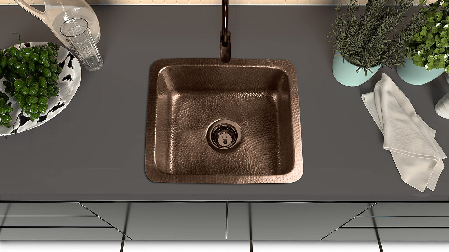 Monarch Abode Kitchen & Bar Sink – 17-inch Highball Dual Mount Drop in Kitchen Sink, Hand Hammered Pure Copper Sinks, Drop in Bar Sinks or Undermount, Deep Single Rectangular Bowl