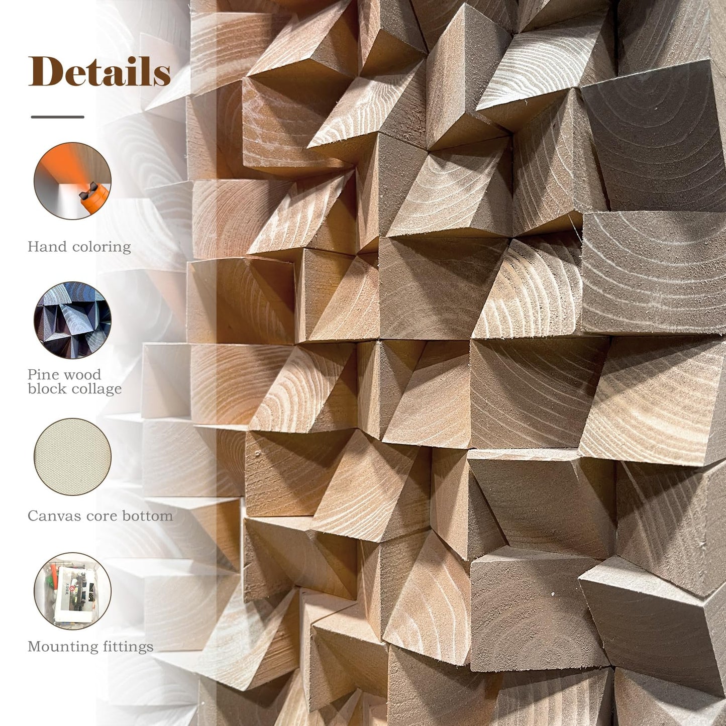 LIUZEYUE 3D Wall Art Modern Abstract, Solid Wood Mosaic Panel in Blue White Orange, Textured Feature Wall Decor for Living Room Above Sofa, 23.6x47.2 Inches