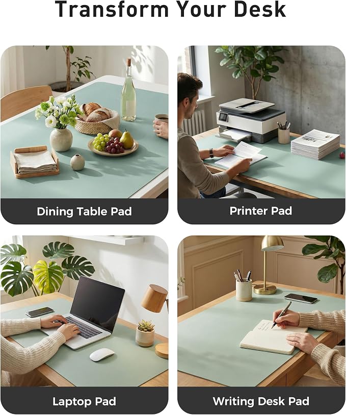 Aothia Faux Leather Desk Mat - Large Mouse Pad, Non-Slip PU Leather Blotter, Waterproof Writing Surface for Office and Home (Light Blue, 42" x 17")