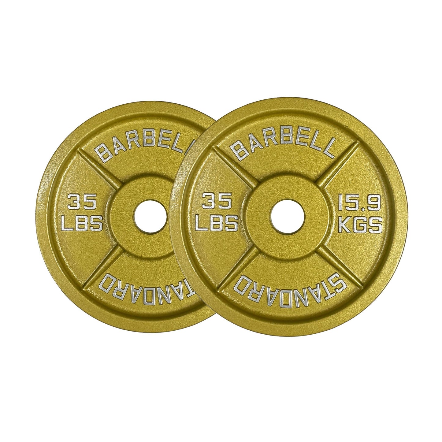 Gold Finish Olympic Steel Plates - Pairs and Sets 2 Inch Barbell Standard in Premium Gold for Weight Lifting (155lb Set)