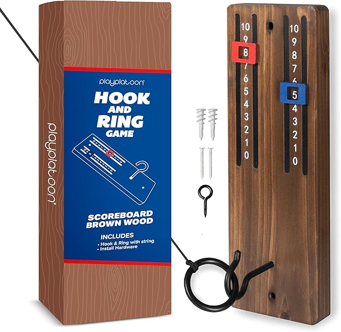 Play Platoon Hook and Ring Toss Bar Game for Adults - Wood Toss Ring Game for Adults - Perfect Home, Basements, & Bar Gifts