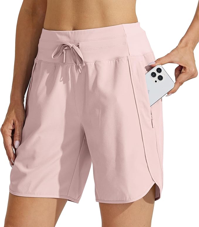 Willit Women's 7" Athletic Running Shorts Long Workout Hiking Shorts Quick Dry High Waisted Active Zipper Pocket(Medium)