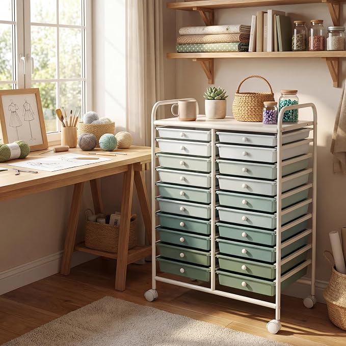 COSTWAY 20-Drawer Rolling Storage Cart, Utility Storage Organizer Cart for Tools, Scrapbook, Paper, Craft, Multipurpose Storage Trolley on Wheels for Home Office School