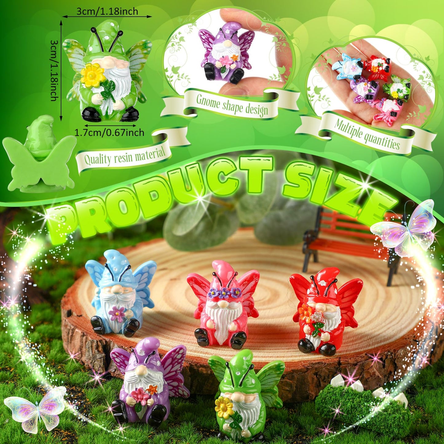 Wesiti 40 Pcs Spring Decoration Butterfly Mini Resin Gnomes 1.18 Inch Spring Miniature Figurine Statues Tiny Gnomes Decor for Table Dollhouse Desk Indoor Outdoor Home Garden Plant Pot