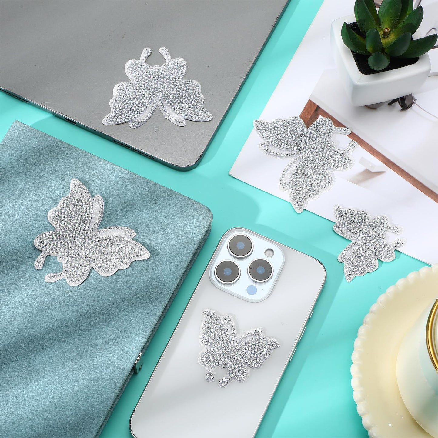 8Pcs Bling Butterfly Car Decals for Women Glitter Crystal Rhinestone Shiny Butterfly Stickers with Self Adhesive Backing Accessories for Car Window Motorcycle Laptop Tumbler Luggage