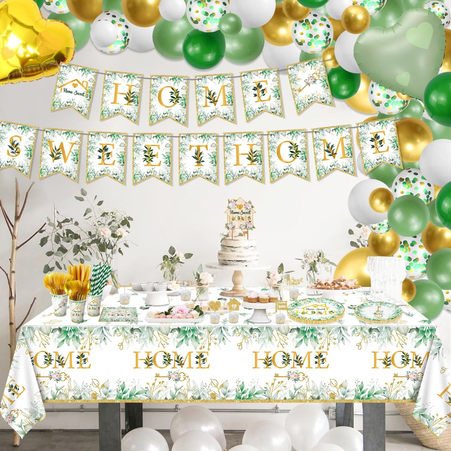 241 Pieces Housewarming Party Decorations - Including House Party Plates, Napkins, Cups, Balloons, Birthday Banner, Cake Topper and Tablecloth for Welcome Home New Home Decoration Supplies