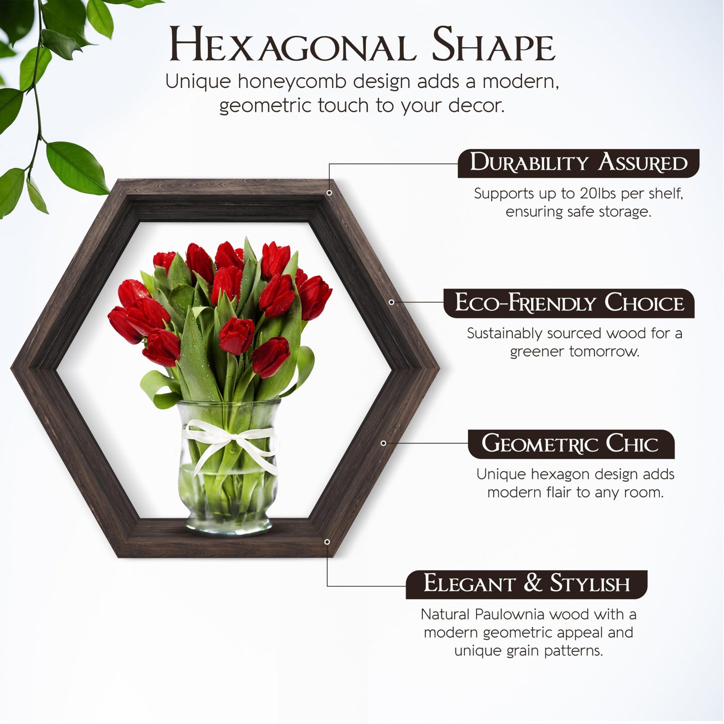 Decovate Hexagon Floating Shelves Set of 6 Honeycomb Shelves for Wall, Wooden Hexagon Shelves for Farmhouse Storage (Rustic Brown)