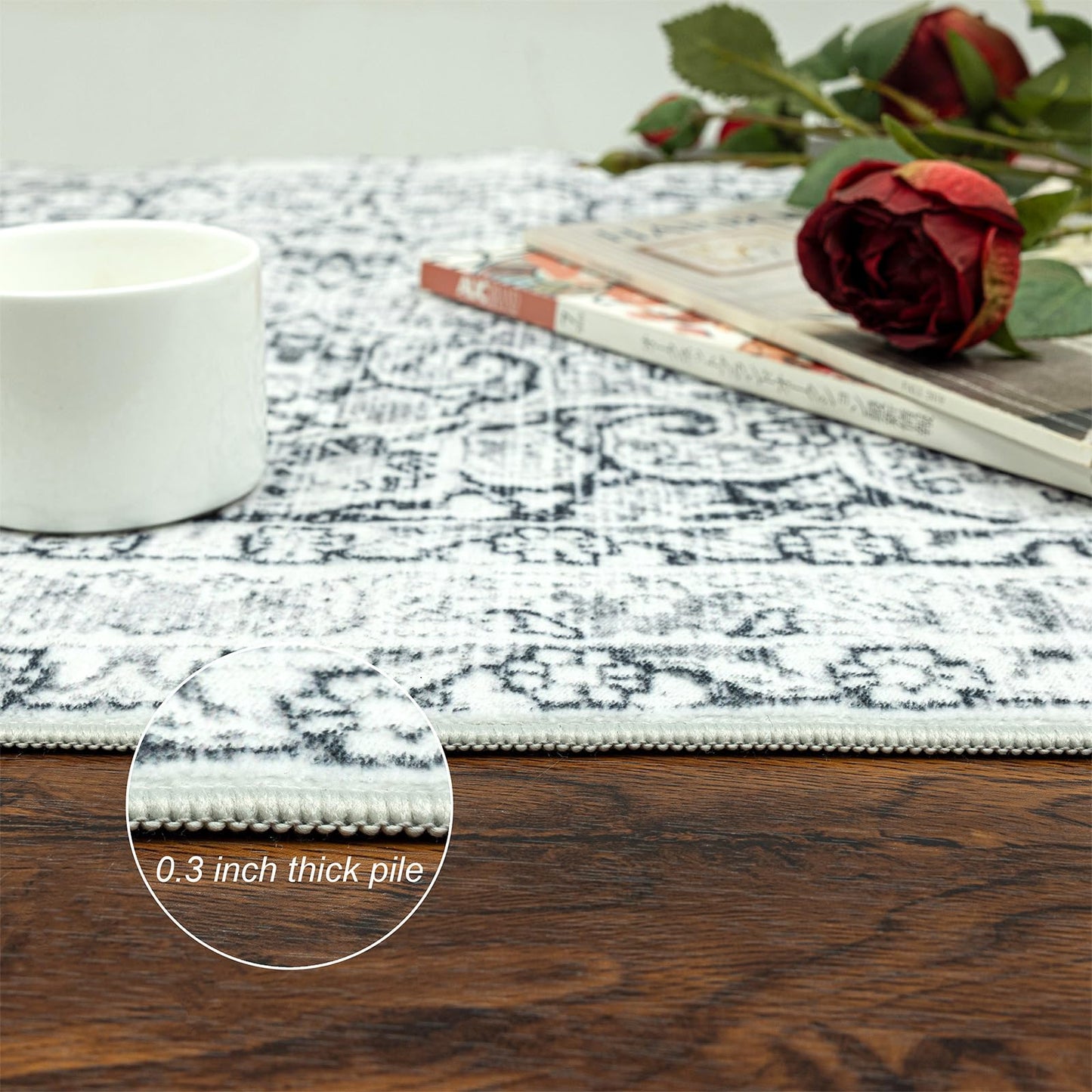 2x6 Hallway Washable Runner Rug : Vintage Soft Kitchen Bathroom Laundry Runner Non Slip Backing Farmhouse Entryway Floor Mat Stain Resistant Carpet for Bedroom Living Room Distressd Beside Rug(Gray)