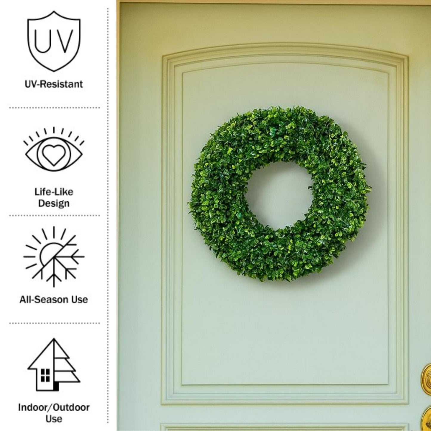 Pure Garden 19.5-Inch Boxwood Wreath - Round UV Resistant Artificial Spring, Summer, Fall, or Winter Wreath - Indoor/Outdoor Wreaths for Front Door