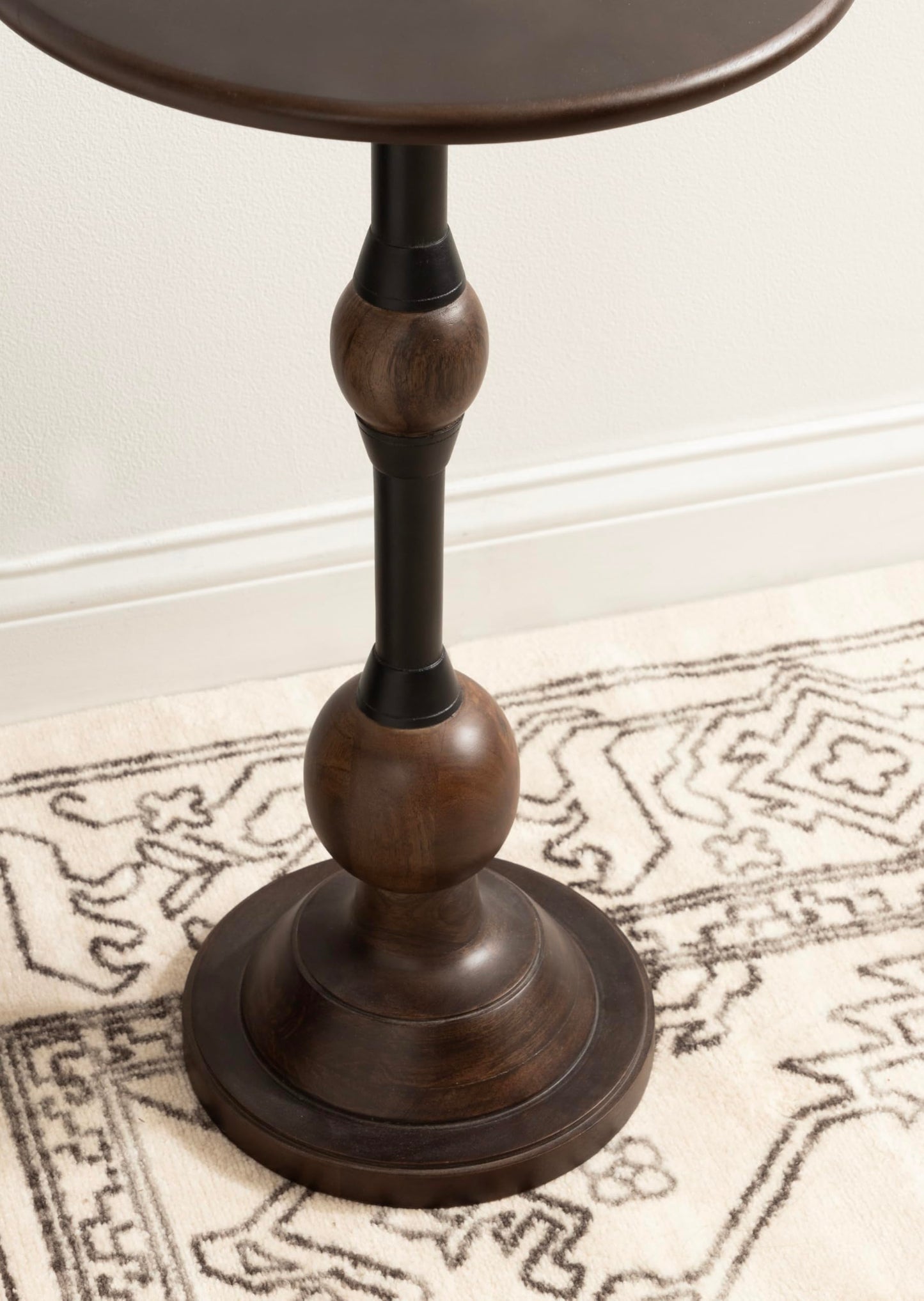 Kate and Laurel Rawlings Traditional Wood and Metal Round Side Table, 14 x 24, Dark Brown and Black, Vintage Pedestal Table for Use as Living Room End Table, Plant Stand, or Bedroom Nightstand