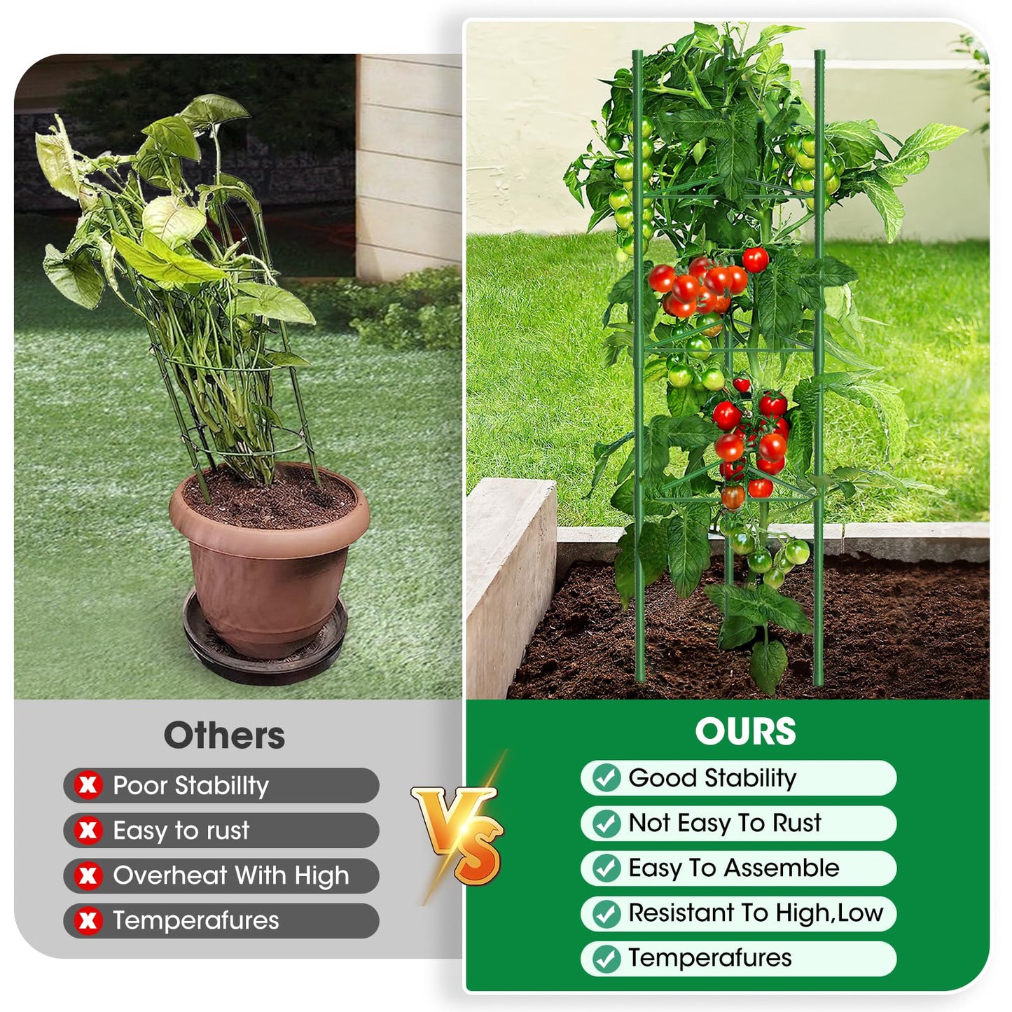 3 Pack Tomato Cages, 51.2in Tomato Plant Support Stakes Heavy-Duty, Garden Tomato Cages & Trellis for Climbing Vegetables, Tomatoes, Peppers, and Potted Plants(3)