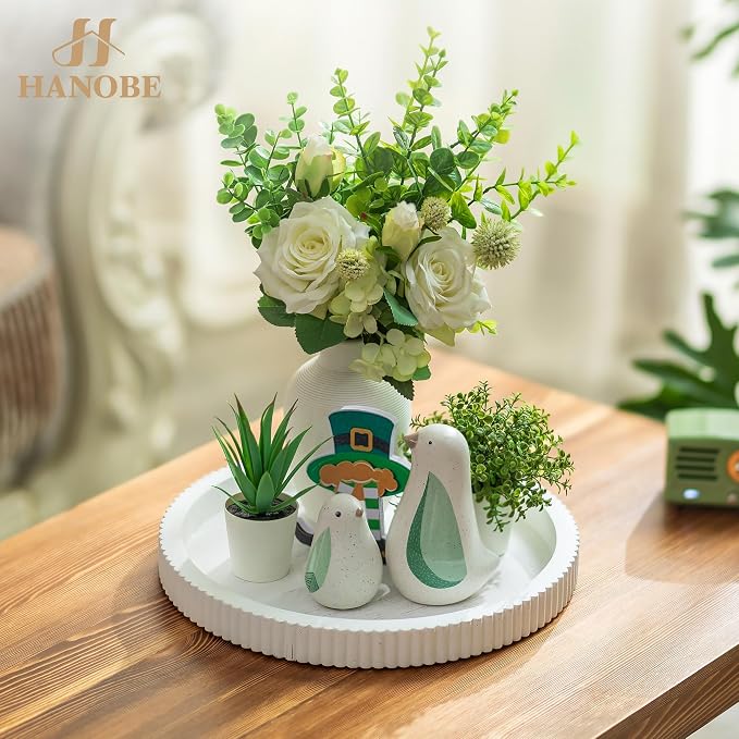 Hanobe Decorative Tray for Coffee Table: White Round Trays for Living Room Ottoman Centerpiece Home Decor 12" Modern Farmhouse Topper Dining Kitchen Island Tabletop Display