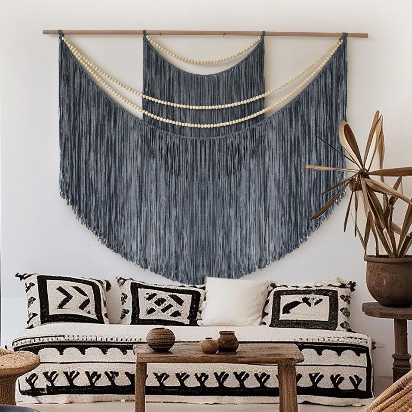 Jakalin Macrame Wall Decir Large Grey Fiber Yarn Wall Art Handmade Craftsmanship Boho Wall Decor Home Room Wall Decor,57" W x 46" L