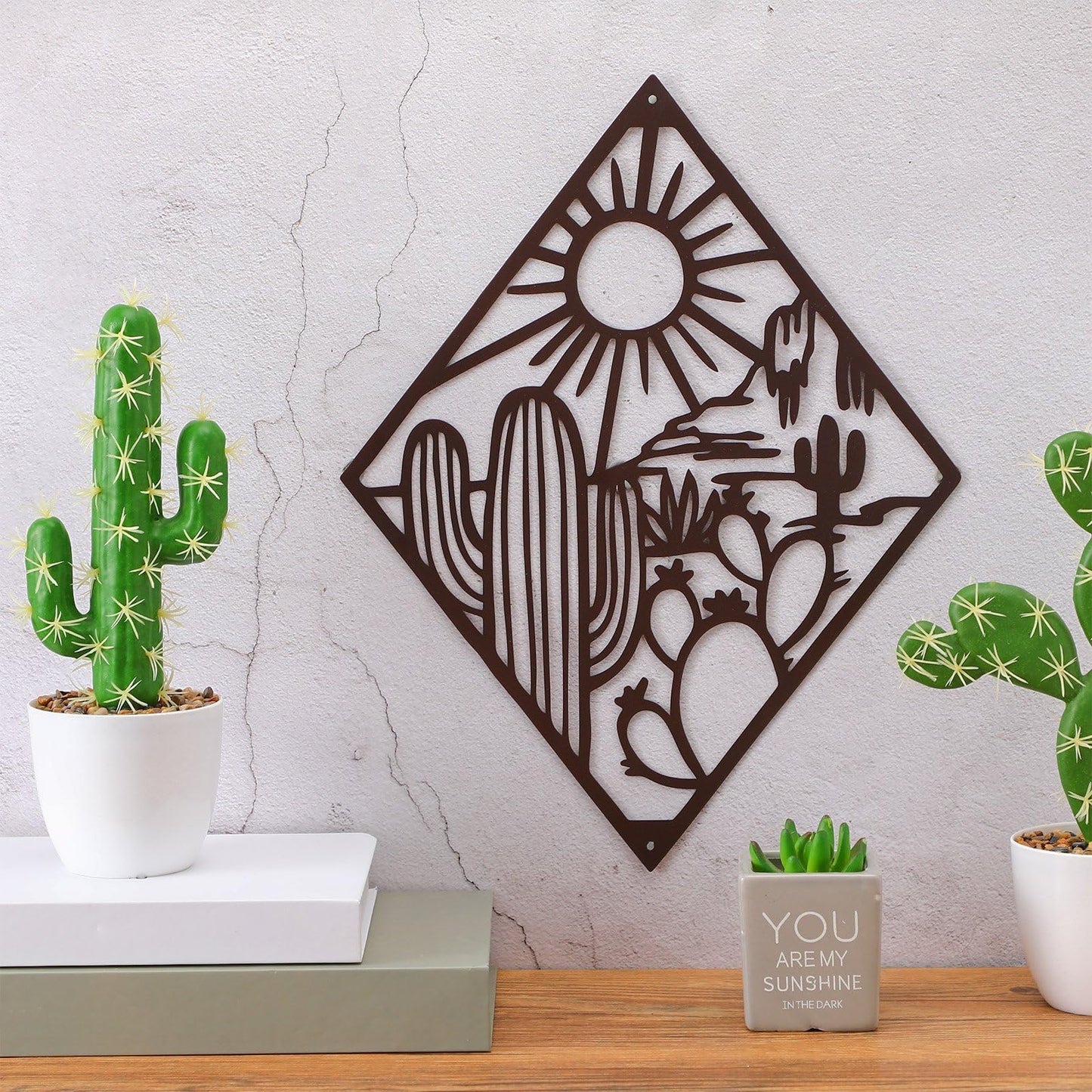 Therwen Metal Cactus Wall Decor Natural Themed Metal Wall Art Plant Modern summer Cactus Decor for Office Home Living Room Bathroom Housewarming(Classic,Dark Brown)