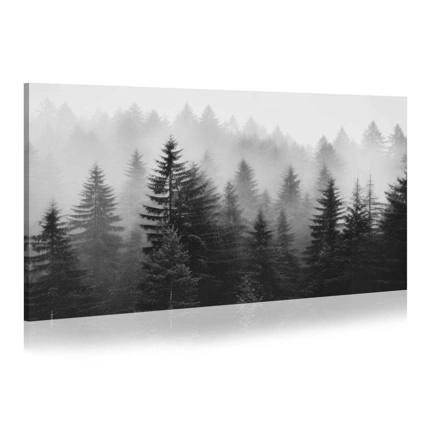 WALLSUP DECOR Misty Forest Canvas Wall Art: Black and White Pine Tree Picture Foggy Mountain Painting Modern Nature Landscape Artwork Prints for Bedroom Living Room Home Office