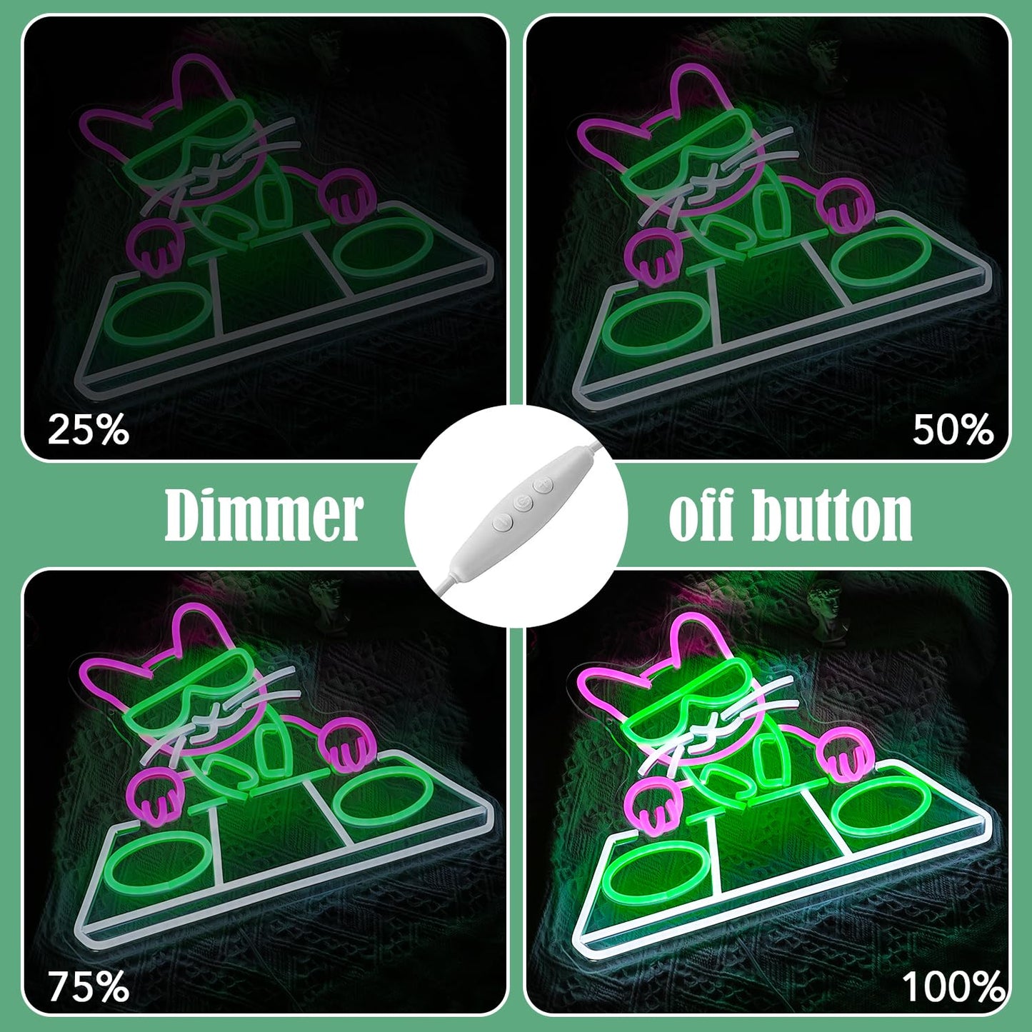 JLEWUINH Cat DJ Player Neon Sign Dimmable DJ Player Led Neon Light for Wall Decor USB Powered Cool Neon Light Sign for Bar Party Man Cave Bedroom Art Wall Decoration