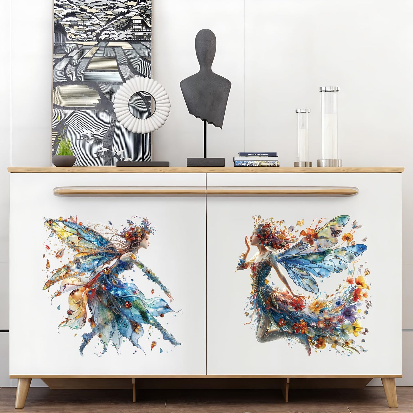 Amaonm 4PCS Removable 3D Dance Girl Wall Decal DIY Flying Butterfly Princess Girls Wall Stickers Peel and Stick Angel Elve Wall Art Decor for Kids Bedroom Nursery Decoration (66004)
