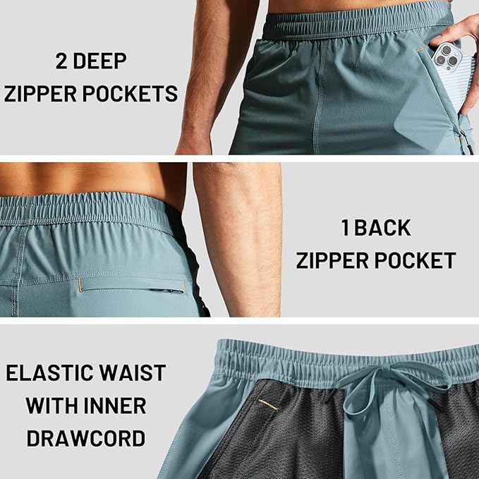 MIER Men's Quick Dry Running Shorts with Zipper Pocket, Elastic Waist Athletic Workout Exercise Fitness Shorts, 7 Inch