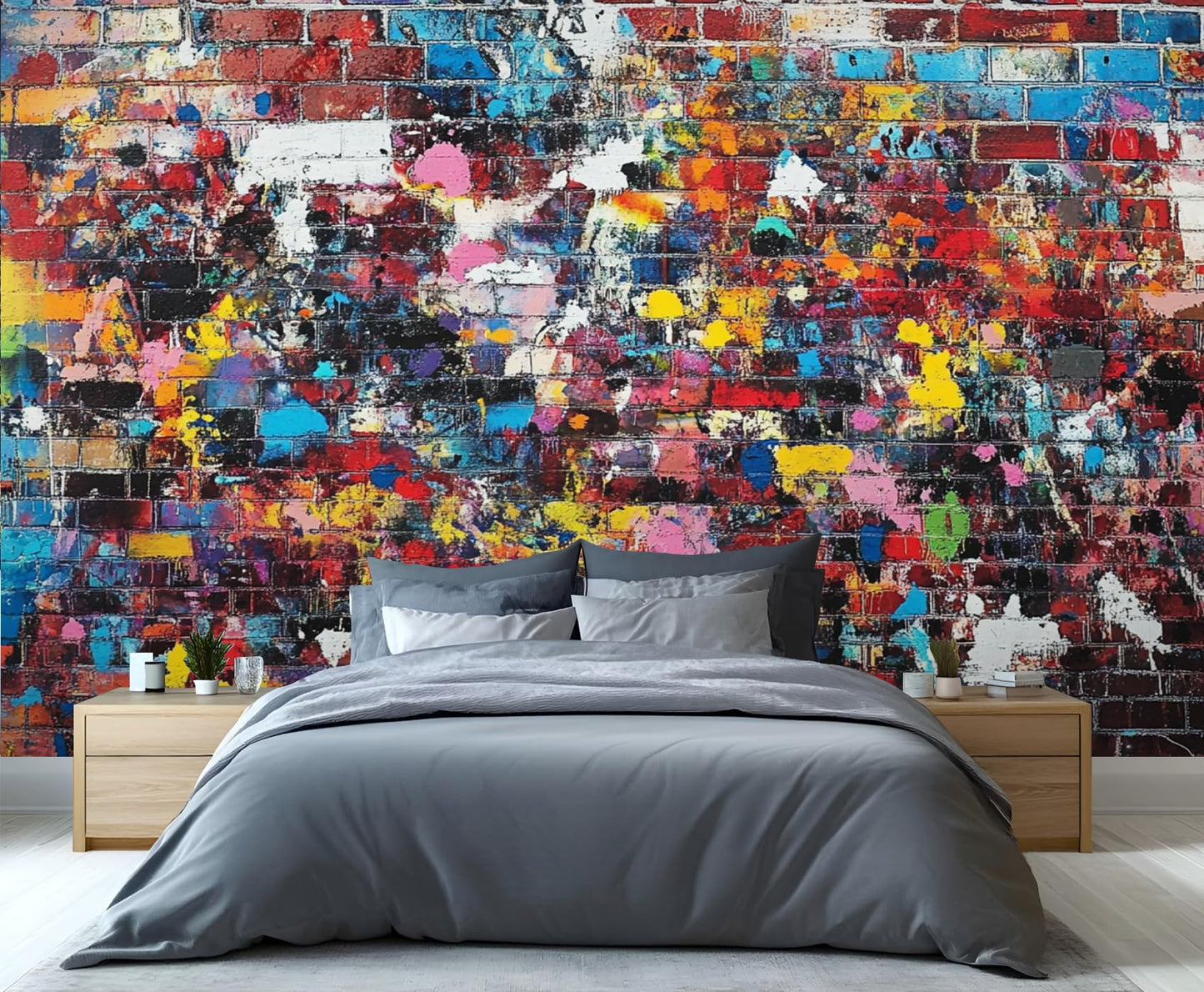 Imitation Brick Graffiti Wallpaper Mural, Cool Graffiti Photo Wall Mural, Wall Stickers Wallpaper for Teen Boys Bedroom Living Room TV Background Hotel Bar Decor - 98.4" W x 68.9" H