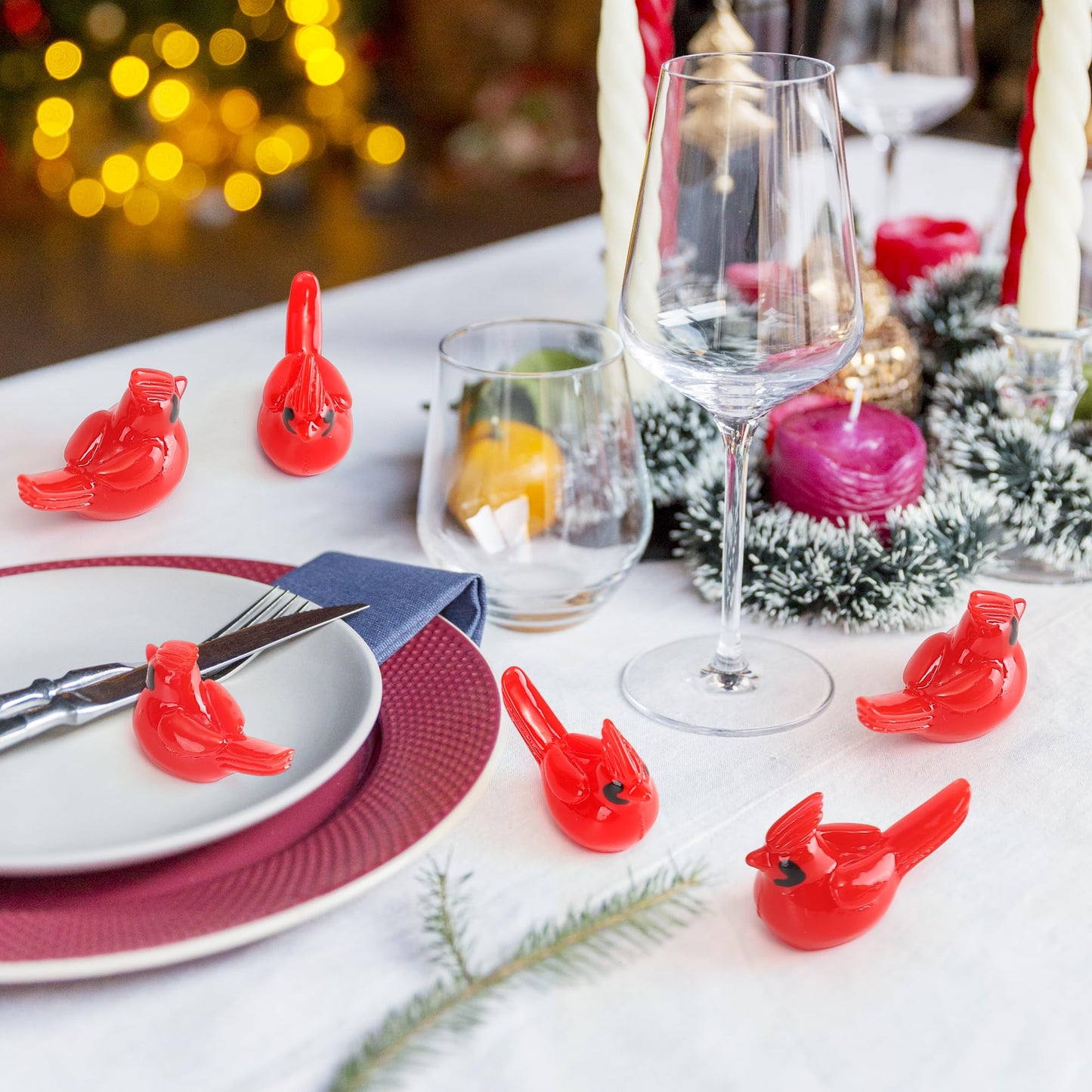 XHDMY 40 Pcs Mini Resin Red Cardinal Birds Christmas Tree Ornaments Bulk Tiny Animals Figurines for DIY Craft Supplies Mini Garden Decor Party Cake Toppers Dollhouses Xmas Gift