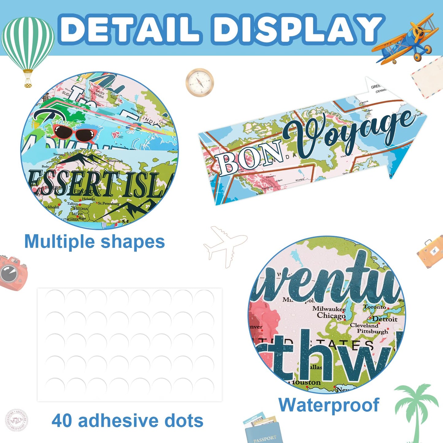 20 Pieces Travel Party Signs Travel Themed Party Decorations Let The Adventure Begin Sign Around the World Decorations Bon Voyage Party Wall Door Porch Yard Sign Travel Party Supplies
