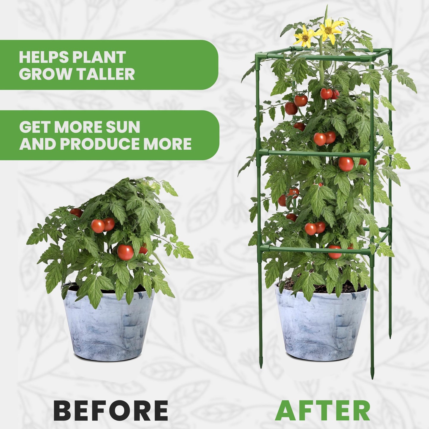 Square Tomato Cage - Large Trellis Stakes and Plant Support Structures for Vegetables and Climbing Plants - Tall Tomato Cages for Garden, Pots, Raised Garden Bed Outdoor Supplies (3 Pack - Up to 41")