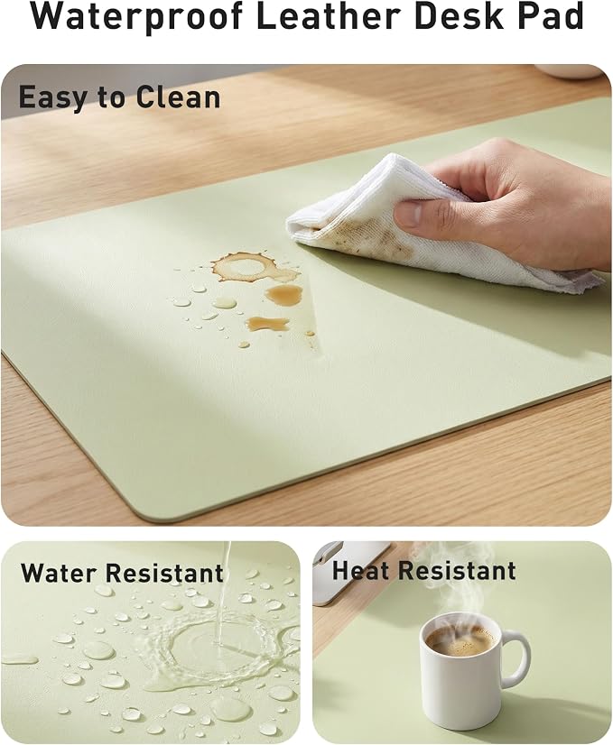 Aothia Faux Leather Desk Mat - Large Mouse Pad, Non-Slip PU Leather Blotter, Waterproof Writing Surface for Office and Home (Grass Green, 40" x 24")