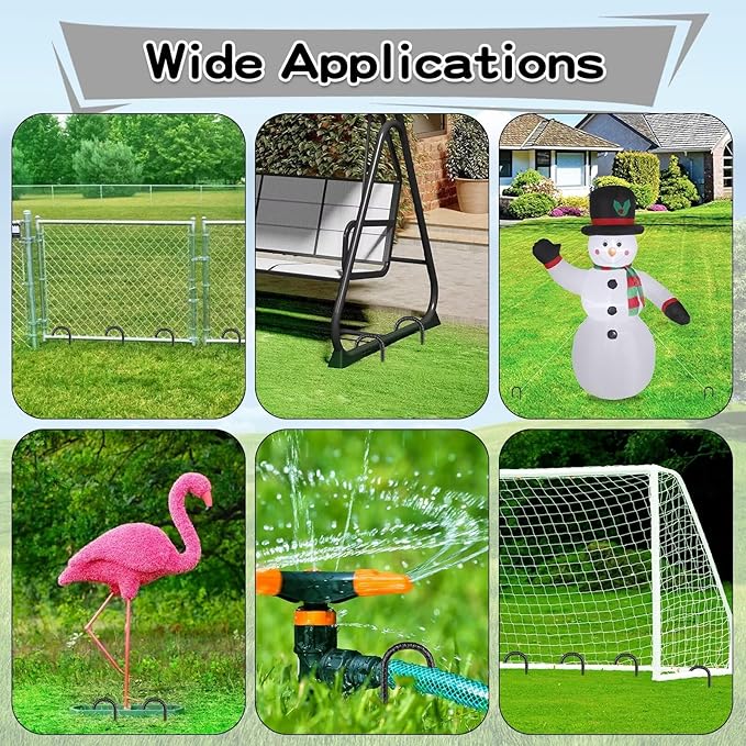 Black Rebar Stakes 16inx10mm Galvanized J Hook 8pcs – Heavy Duty Ground Tent Stakes for Fence,Bounce House,Outdoor Plants,Artificial Turf,Dog Coop,Metal Stakes for Christmas Decorations