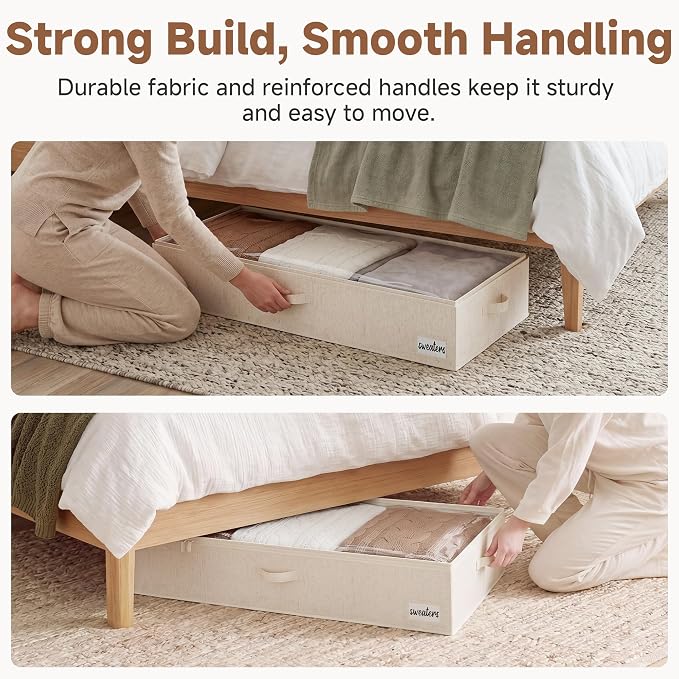 StorageWorks Under Bed Storage Containers - Large Underbed Storage with Handles and Label Holder, 2 Pack Ultra-thick Fabric Underbed Bins, Closet Organizer for Clothes, Blankets, Sweater