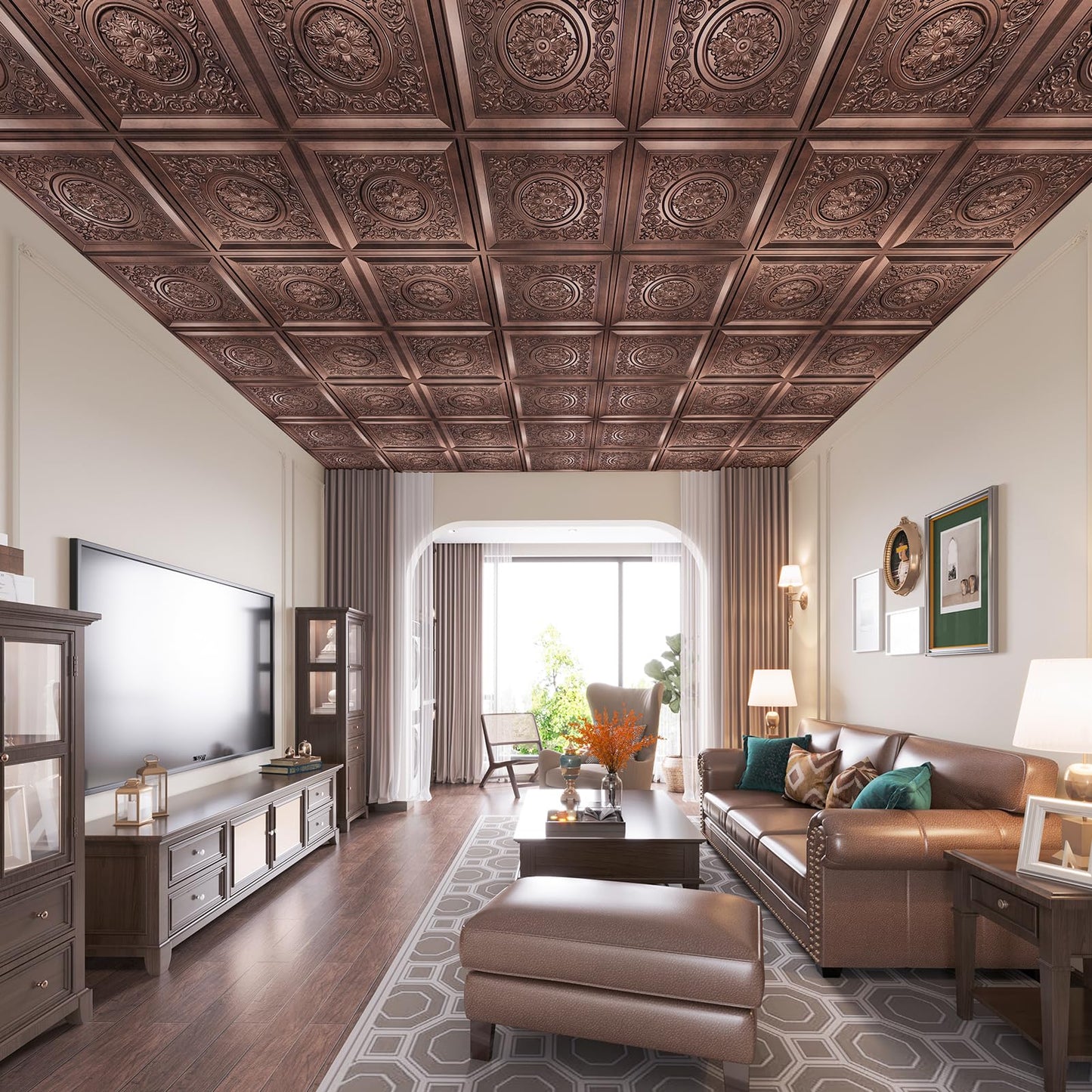 WOWSTAR 12-Pack 24"x24" 3D Drop Ceiling Tiles, Waterproof Glue up Ceiling Panels, Antique Copper