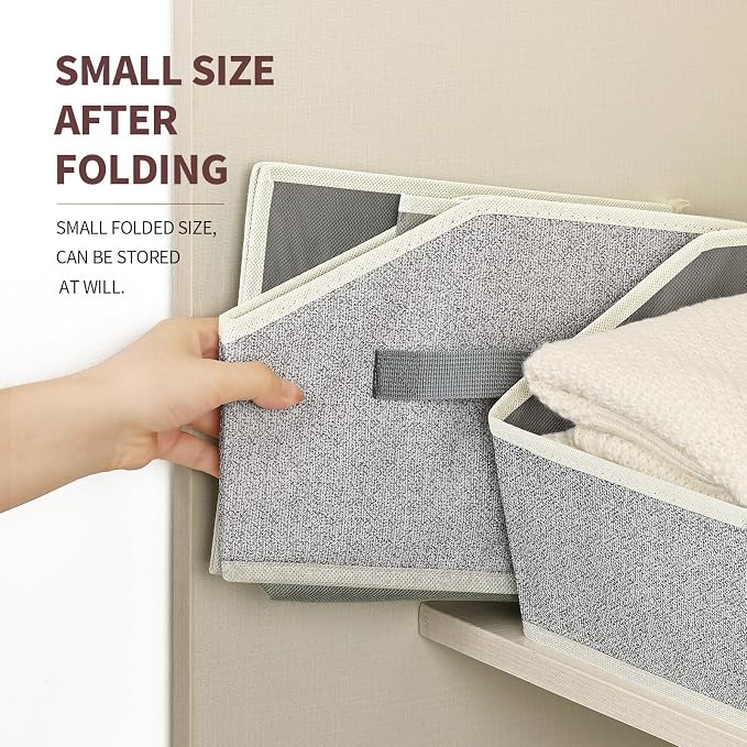 Homsorout Storage Bins for Shelves - Small Trapezoid Closet Shelf Organizer, Fabric Organization Bins with Handles, Storage Baskets for Clothes, Towel, Purse, 6 Pack, Light Gray