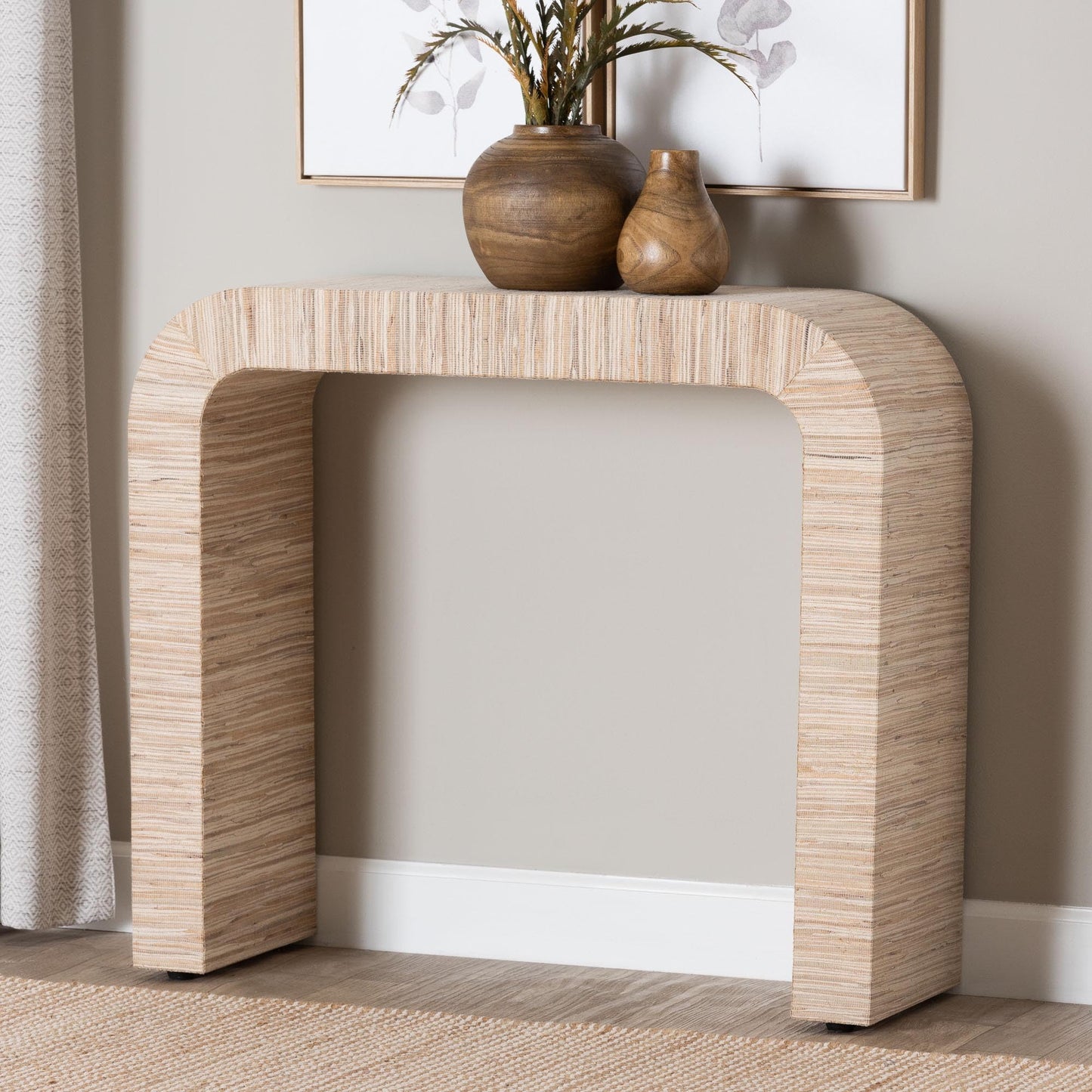 bali & pari Yareli Bohemian Woven Natural Grasscloth Console Table