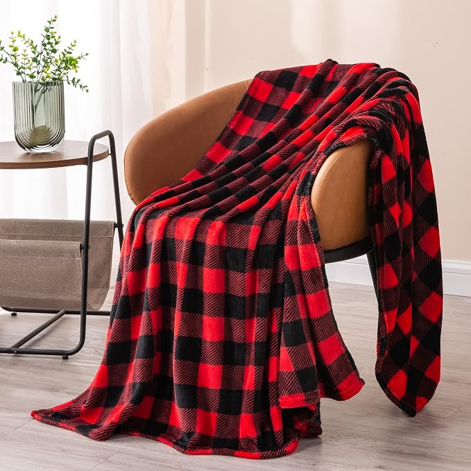 BEDELITE Flannel Blanket for Couch, Red & Black Plaid Fleece Throw Blanket, Soft & Warm Buffalo Plaid Decor Gift Blanket for Women, Men, 50"x60"