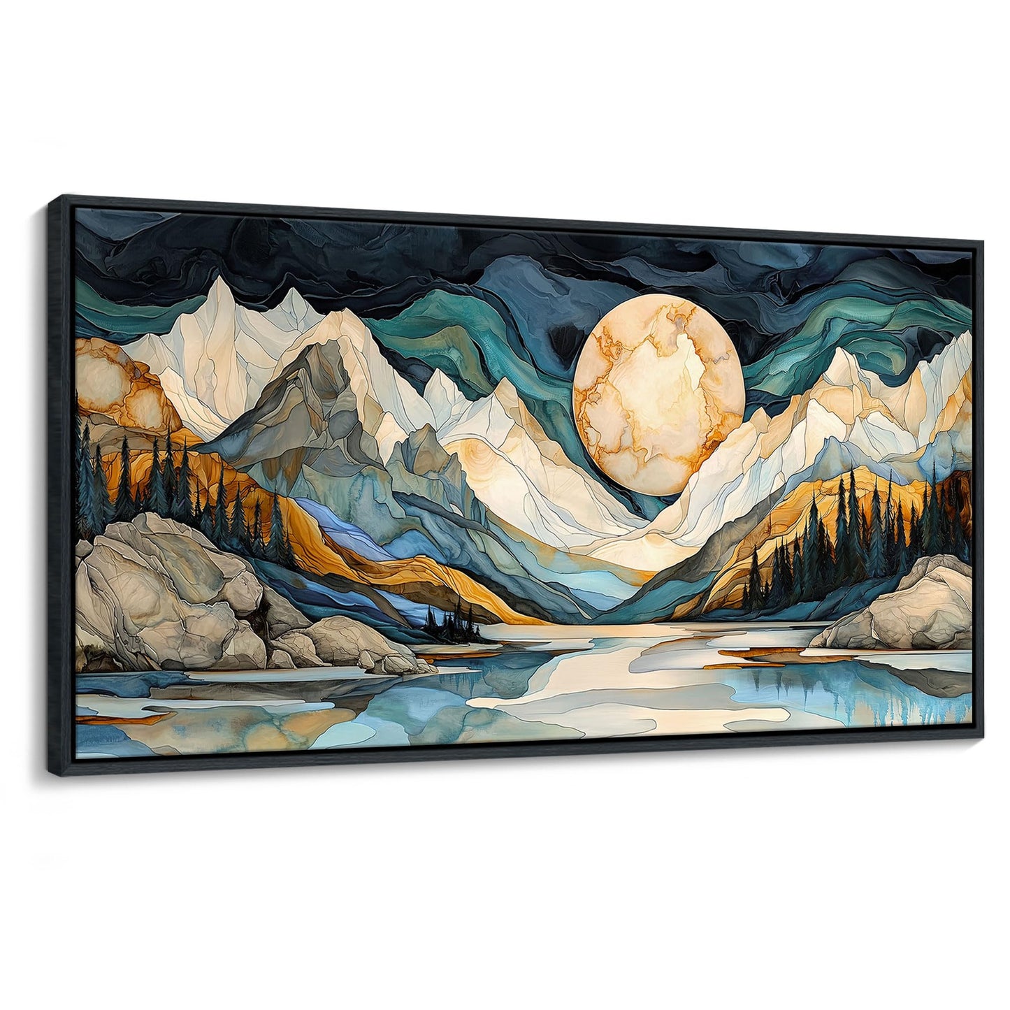 JEAWA Framed Canvas Wall Art - 20x40 Inchs Abstract Painting Decor, Textured Mountain Pictures as Gifts for Friends, Modern Art Prints for Bedroom Living Room Bathroom Home Decoration