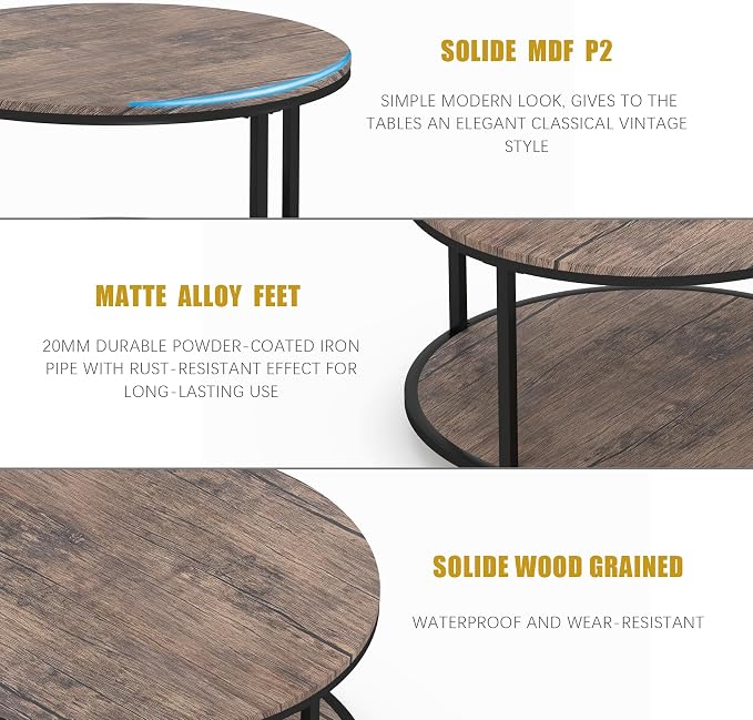 NSdirect Round Coffee Table, 27.5" Small Coffee Table for Living Room,2-Tier Rustic Wood Desktop with Storage Shelf Modern Design Home Furniture(Light Walnut)