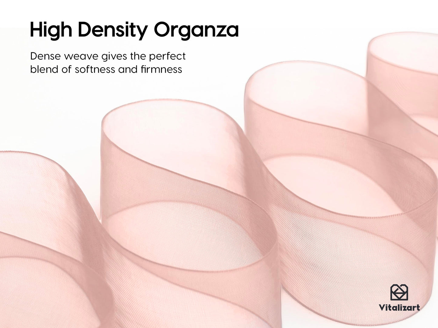 Vitalizart Pink Organza Ribbon 1.5" x 30 Yd Rose Gold Sheer Ribbons for Gift Wrapping Crafts Christmas Party Decor Bows Wedding Invitations Wreaths Bouquet