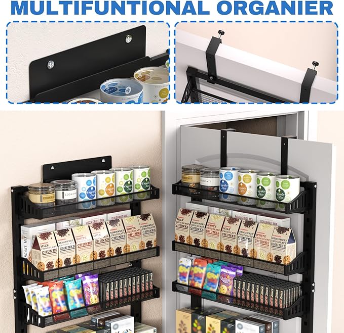 coobest 8-Tier Over the door Spice Rack Organizer, Large Heavy Duty Metal Wall Mount or Over The Door, 2 in 1 Rust-Proof Hanging Storage Shelf for Kitchen Pantry, Bathroom, Laundry Room, Closet