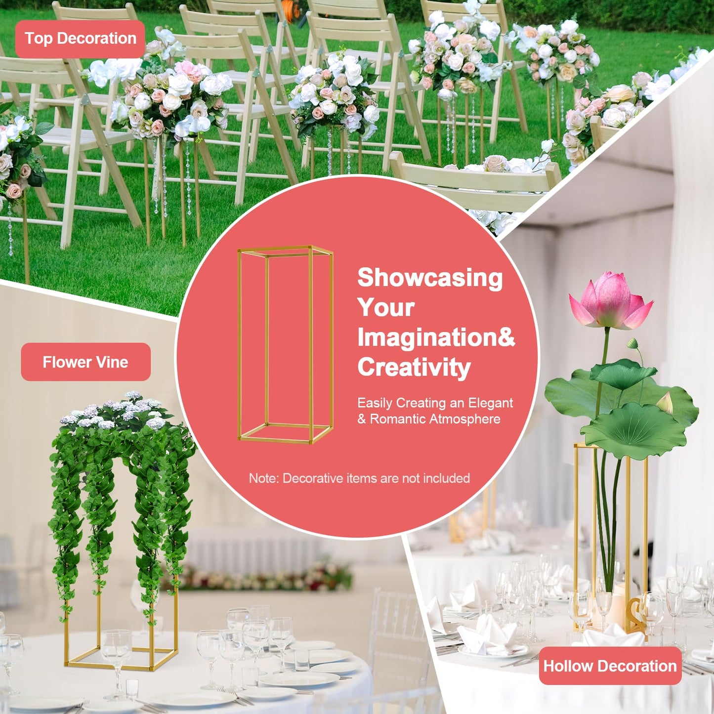 23.6Inch 10 Pcs Column Vases Gold Centerpieces, Tall Centerpiece Stands Metal Flower Stands Gold Wedding Centerpieces Vase for Table Party Wedding Decorations Flower Rack