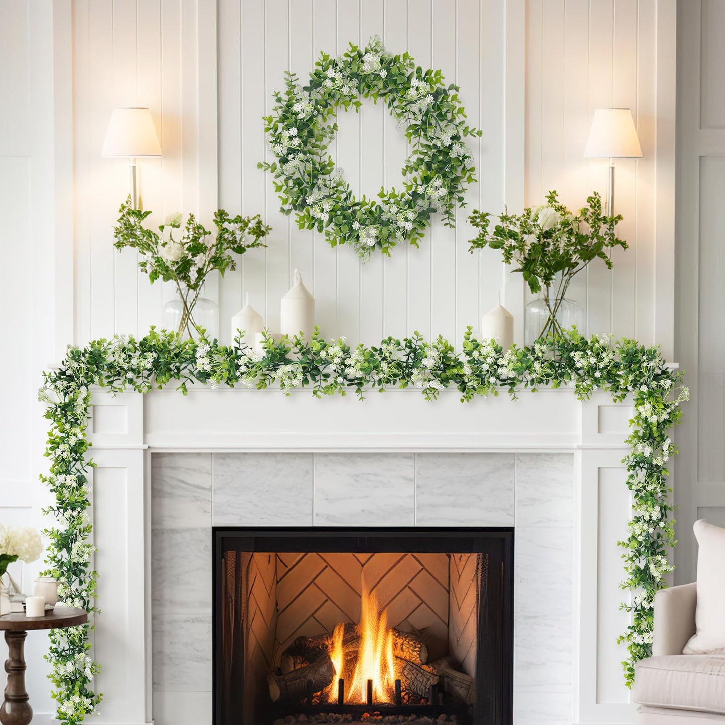 HIAGROW 6FT Eucalyptus Garland with Flowers, 2 Pack Artificial Greenery Garland Hanging Spring Eucalyptus Garland Suitable for Table Wedding Backdrop Arch Wall Party UV Protected Indoor Outdoor Decor