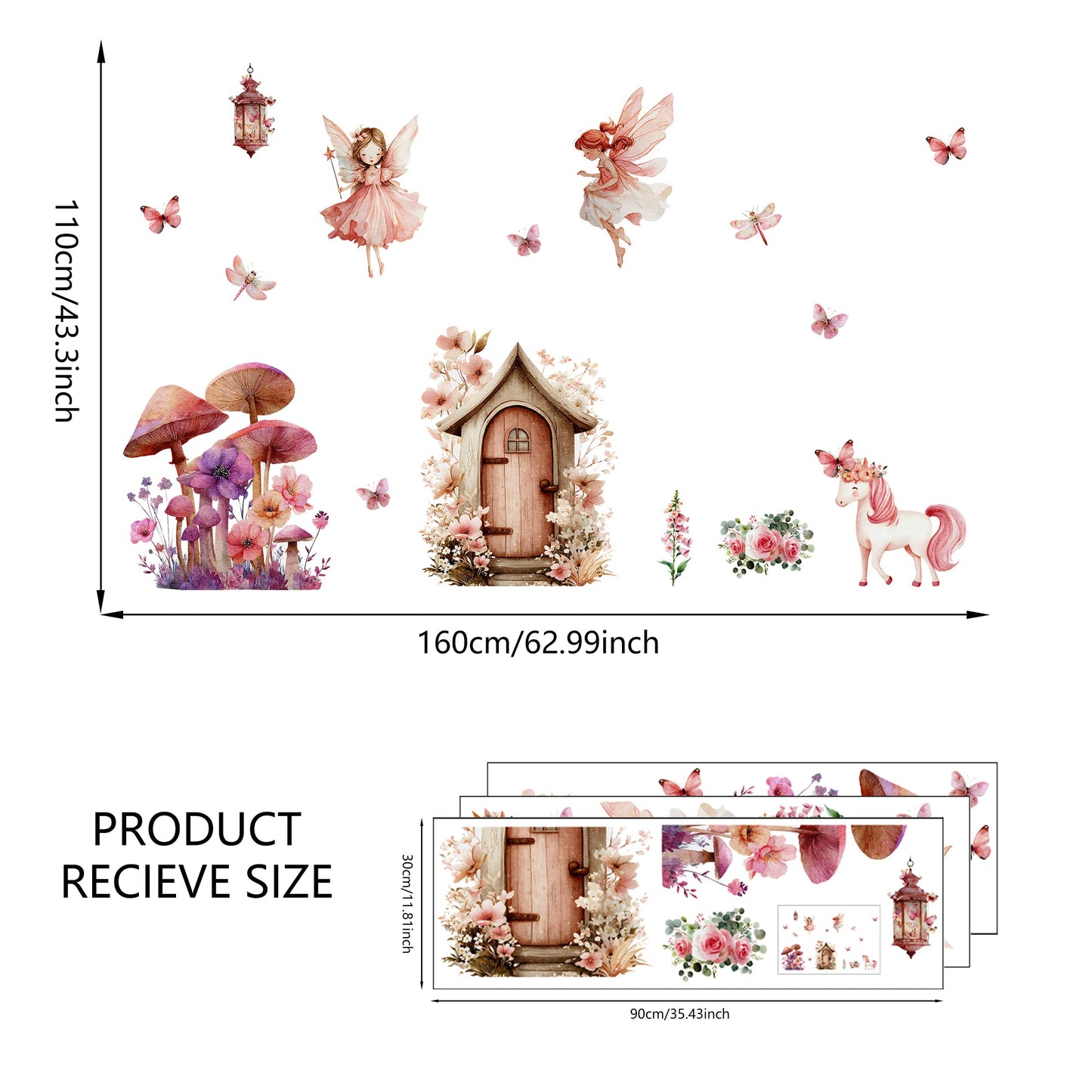 Flower Fairy Wall Decals, Mushroom Butterfly Elf Art Wall Sticker, Peel and Stick Butterfly ＆ Flowers Airy Decor for Kids Girls Room Baby Nursery Bedroom (Mushroom Fairy Wall Decals 251)