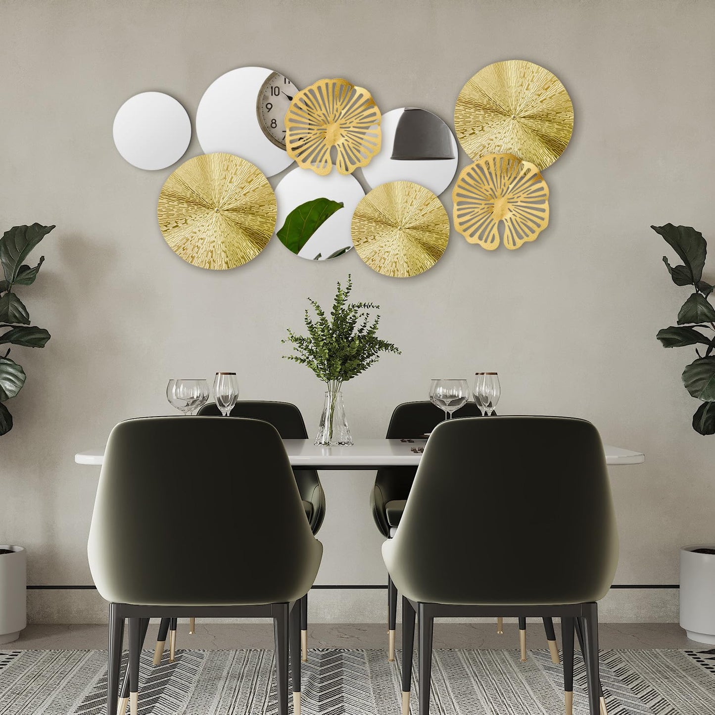 Hicarer 9 Pcs Circle Mirrors Metal Home Decor Wall Decorative Modern Round Accent Wall Art Sculpture Hanging Decorations for Living Room Office Bedroom Kitchen(Gold)