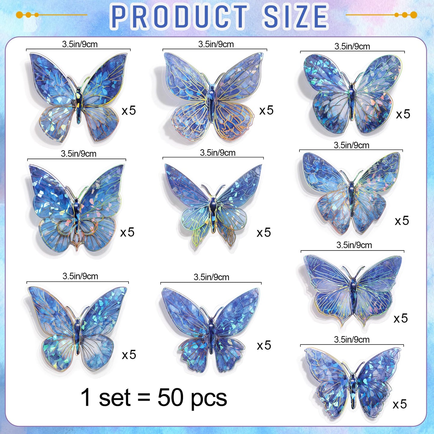 RAINBOW WSK 50 PCs Butterfly Wall Decor Cute Fairy Butterflies Wall Stickers 3D Butterflies for Birthday Cake Wedding Party Craft Room Decor Removable DIY Wall Decals sm- (Blue)
