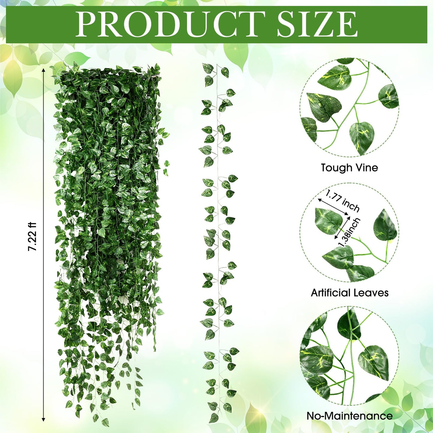 Yuxung 100 Pcs Fake Vines Bulk Artificial Ivy Garland Greenery Hanging Vines Green Leaves Plants for Bedroom Wedding Garden Home Wall Jungle Themed Party Decorations (722ft)