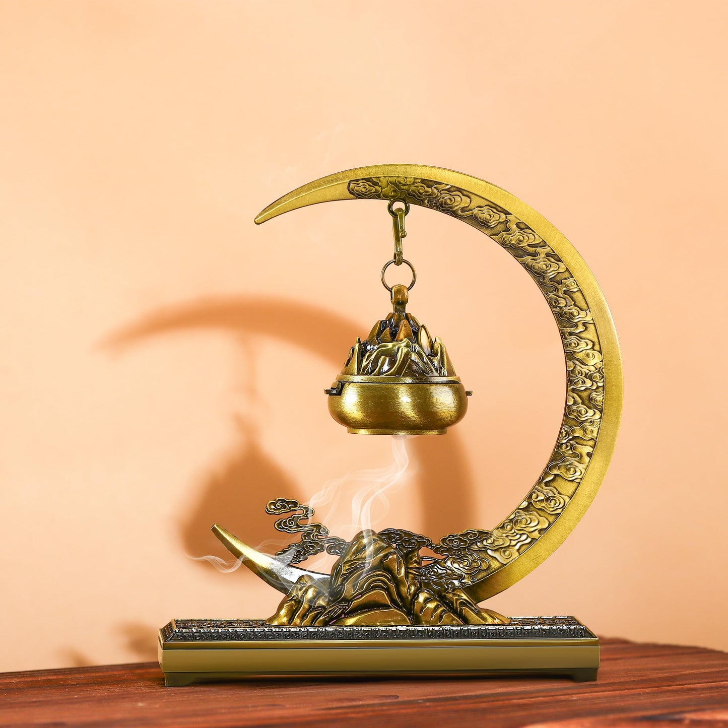 SERdeerCH Moon Lotus Furnace Hollow Hanging Ball Incense Burner,Alloy Frame,Equipped with 1 Tube of Cloud Incense,Used for Home Office Decoration