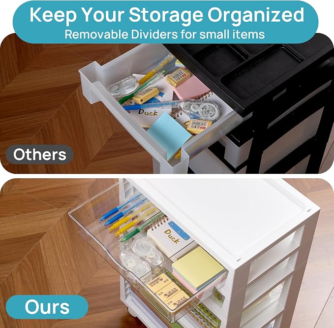Vtopmart Plastic Drawer Storage Rolling Cart with Wheels, 5-Tier Drawer Organizer for Art Crafts Supplies, Home Office Supplies, Toys, Under Desk Storage for Office, Craft Room, Bedroom, Classroom