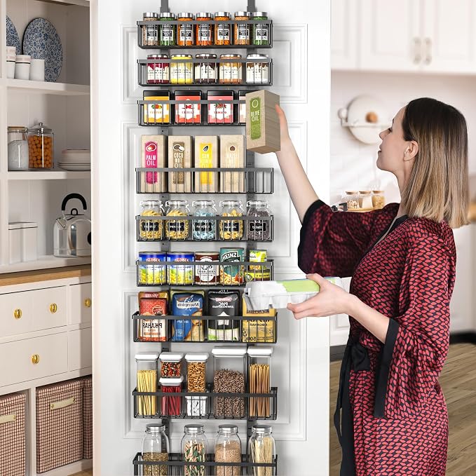 Moforoco 9-Tier Over The Door Pantry Organizer, Pantry Organization and Storage, Black Hanging Basket Wall Spice Rack Seasoning Shelves, Home & Kitchen Bedroom Bathroom House Essentials
