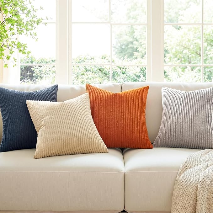 Topfinel 20x20 Set of 4 Boho Couch Throw Pillows Decorative Velvet Pillow Covers for Bed Accent Nordic Corduroy Pillowcase Sofa Living Room Home Decor Blue and Yellow