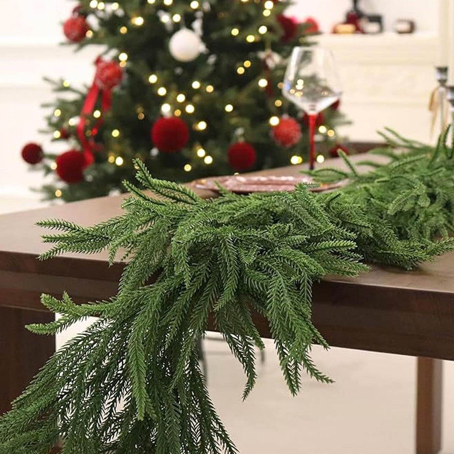 12FT(2*6FT) Christmas Norfolk Pine Garland, Soft Real Touch Faux Green Garlands, Holiday Decor Winter Artificial Greenery Garland for Mantle, Stairs, Table, Fireplace, Indoor Outdoor Xmas Decorations