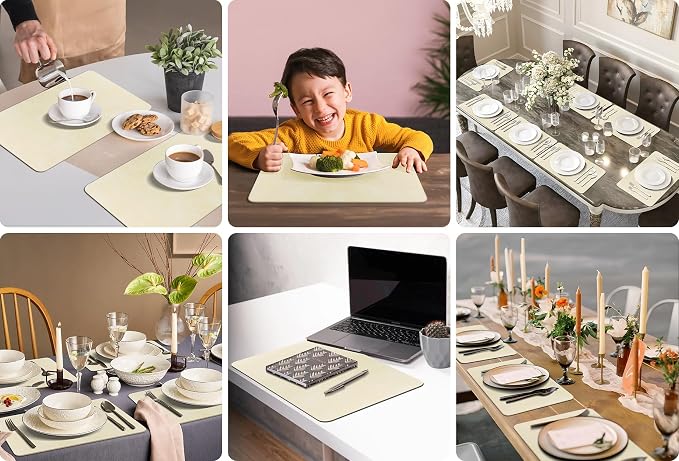 Aofmee Faux Leather Placemats Set of 6 - Waterproof - Wipeable - Washable - Heat Resistant - Anti Slip Stain Resistant Kitchen Dining Table Place Mats, Suitable for Indoor & Outdoor Use, Easy to Clean